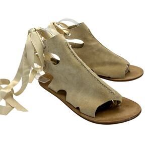 Repetto Taupe Suede Satin Ribbon Ankle Wrap Lace Up Sandals Gladiator 37
